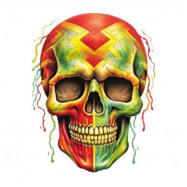 Cute Beautiful Red yellow green skull happy full body For juneteenth Watercolor Clipart, Cartoon, hyper realistic, intricate detail, illustration style, high solution, on the white background