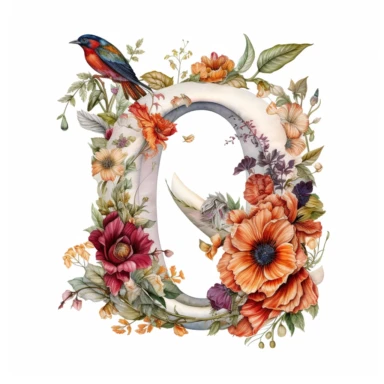 alphabet, letter Q Q, floral image, clipart, white background