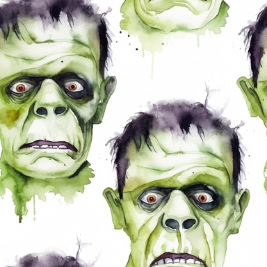 Seamless, Watercolor, Halloween Frankenstein 1 clipart, white background,