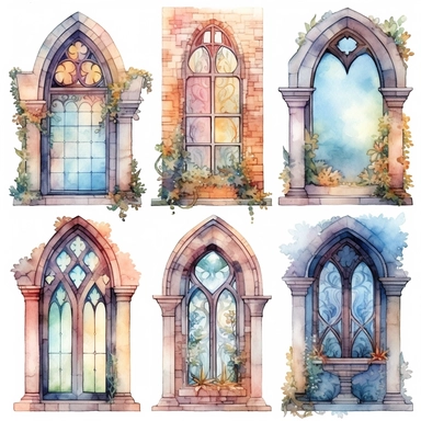 watercolor pastel fairytale windows clip art