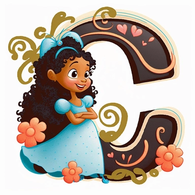cute clipart for childrens book letter C happy disney black princess theme