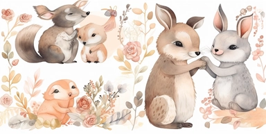 clipart set, transparent background, multiple cute animals kissing each other, card art, cheeryblossom, holiday vibe, a painting of two people, an anthropomorphic, bittersweet, taupe, ? ? ?