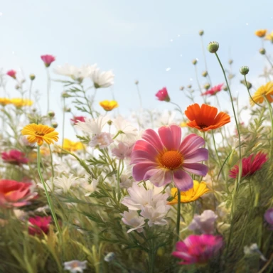 hundreds flowers Big field Wildflowers, clipart style, without background sun light, colorful, , artstation style, brush wacom painting, Unreal Engine 5, Cinematic, Ultra-Wide Angle, Depth of Field, hyper-detailed, insane details, intricate details, beautifully color graded, Unreal Engine, Cinematic, Photoshoot, Shot on 25mm lens, Depth of Field, DOF, Tilt Blur, Shutter Speed 1/100, F/2.8, White Balance, 32k, Super-Resolution, Megapixel, Pro Photo RGB, VR, Lonely, Good, Massive, Half rear Lighti