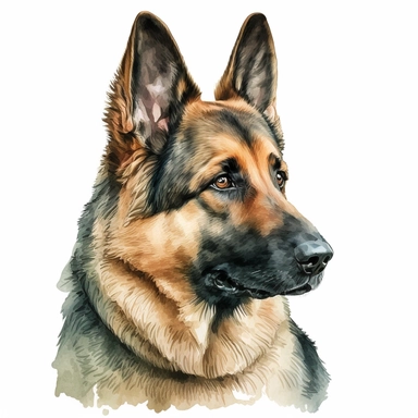 a watercolor art painting of a German Shepherd, clipart, white background