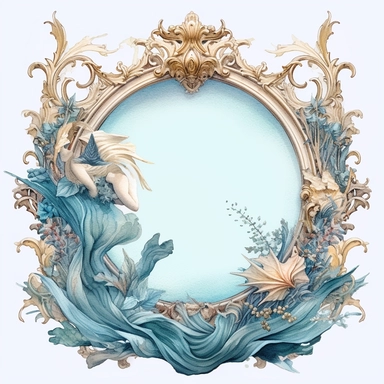 Atlantis rococo frame watercolor clipart
