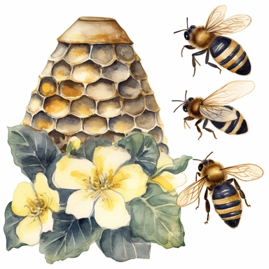 Watercolor Honey Bee home Clipart, spring garden bee, beehive clip art