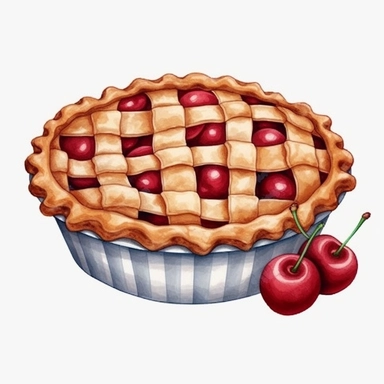 cherry pie drawing, illustration clipart, detailed, black outline, white background, digital art, watercolor