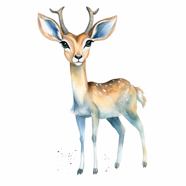 a whimsical gazelle with kind eyes clipart with watercolor illustration,full body shot,8k,etsy style, white background