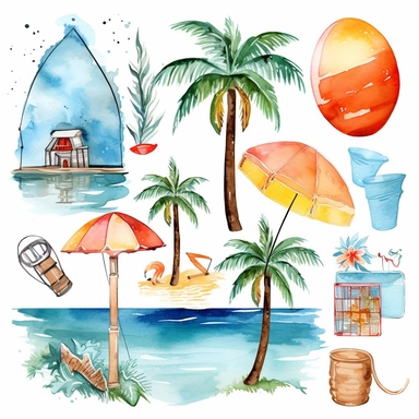 summer vacation florida watercolor clip art negative space