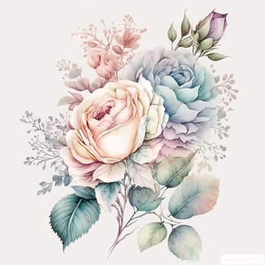 soft colorful pastel colored rose bouquet clipart, soft and subtle, colorful fairy pastel colors watercolor style, fawncore, pastel roses only, dreamy pastel colors, muted pastel blue, pastel indigo, pastel navy blue, plain white background, use of fabric, excellent depth of shading in soft watercolor style, watercolor artwork, plain white background for transparent editing