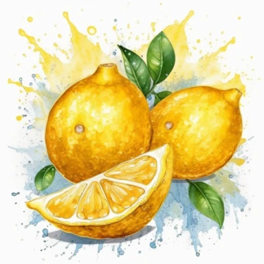 lemon Clipart, highly detailed, watercolor painting style, solid color background, no outline, vector image, png style