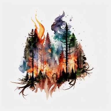 watercolor clipart forest fire white background