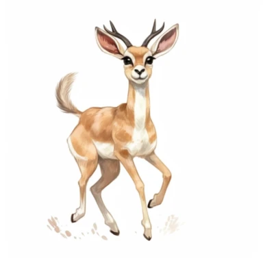 cute gazelle fawn, prancing with joy, its graceful movements captivating, soft pastel colors, clipart, on a white background