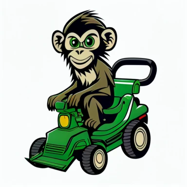 grass monkey on lawn mower landscaping identification symbol simple clipart white background
