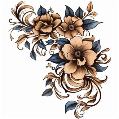 Watercolor Flower - Navy&Brown Clipart desert cartoon t-shirt graphic, vector, contour, isolated on a white background