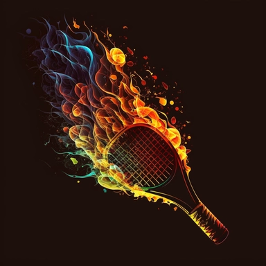 business logo, flaming tennis racket clipart hitting tennis ball, business, professional, modern