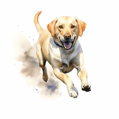 Labrador Retriever, Playing Fetch, watercolor, Clipart, white background, no text, no caption
