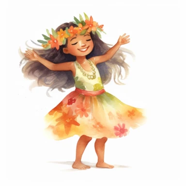 watercolour, adorable little hula dancer, she is 4 years old, clipart