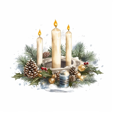 vintage design, advent wreath around, christmas theme oil paining Clipart Collection in beautiful winter landscape, advent wreath around, christmas theme, detailed, isolated, white background, one pattern