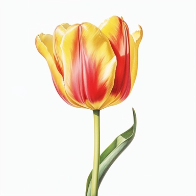 hyperrealism painting , a yellow and red tulip , white background, watercolor style, farmhouse chic, tempera clipart