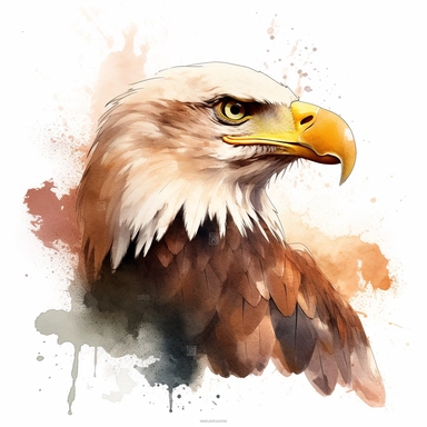 Clipart , Watercolor, ethereal, dreamy, fluid, Fantasy, Head and shoulders portrait of a Majestic American Bald Eagle, hd, brown and tan