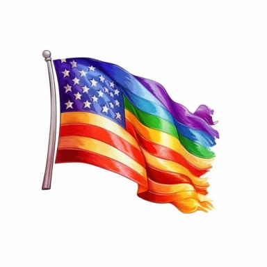 Cute Beautiful Rainbow American flag Pride LGBT Sublimation Clipart,Cartoon, hyper realistic, intricate detail, illustration style,high solution,on the white background