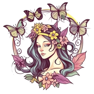 Clipart of summer fairy butterflies and flowers, in the style of watercolour, clean outline, magical, enchanted,