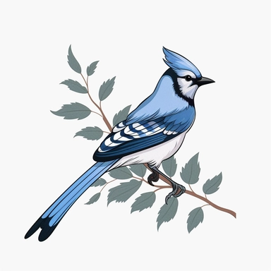 Minimalistic foliage clipart, blue jay,single design, watercolor, vector
