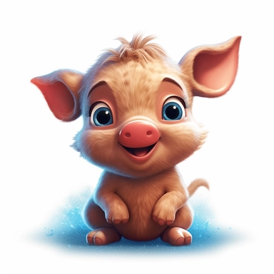 a cute and fluffy baby pig, disney style, clipart on white background