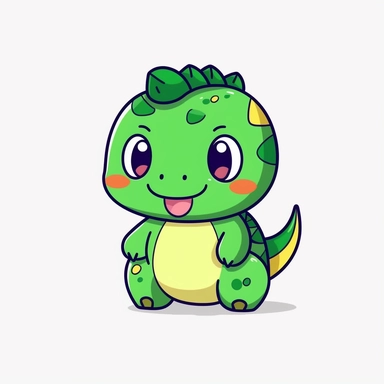 a Green Dino kawaii style vectors, plain white background,clipart