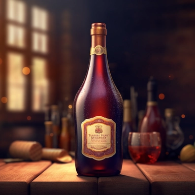 Burgundy Wine Bottle clipart with Rich Amber - Ideal for a romantic anniversary celebration with a vintage theme, where warm, amber tones create an intimate and cozy atmosphere. Ultra realistic, 4K