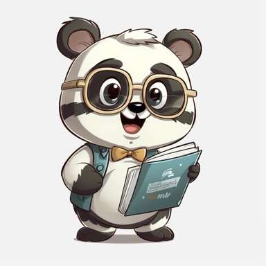 cute panda, teacher, happy and smiling, clipart, white background, no shadow