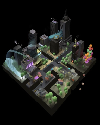 isometric perspective, game sprite, futuristic city park, gaming asset, sci-fi, fun, creative, cartoon, clipart, hyper-detailed, black background,