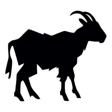 black and white silhouette of a cartoon goat animal icon, clipart style, white background, thick lines, vector, simple design, flat colour, solid colour