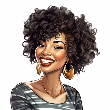 black broad strokes, hand drawn, clipart, She is a beautiful African American girl with a radiant smile and a confident demeanor. Her most striking feature is her full, luscious lips that curve delicately, adding a touch of natural glamour to her face. Her short curly hair is a crown of textured coils that frame her face, showcasing her vibrant personality. In terms of style, she embraces a classy and sophisticated look. She wears a pair of elegant eyewear that complements her features, adding a