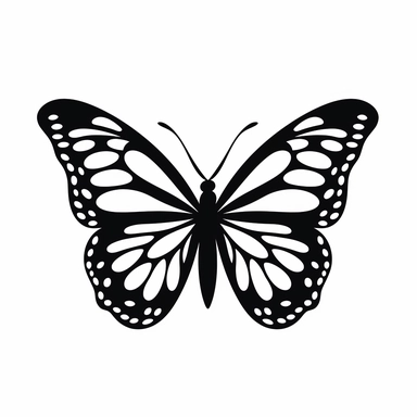 vector illustration, butterfly silhouette, svg, clipart, black outline, black and white, all white background, minimal