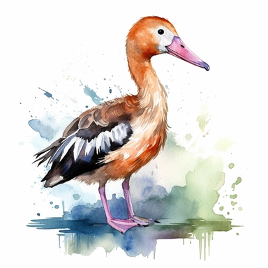 Black-bellied Whistling-Duck bird, water color style, clipart, white background
