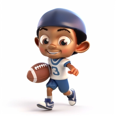 cute chibi boy playing american football, making a pass, passing, wearing a helmet, full body, smiling, american football, Sport graphics, action clipart, 16k, isolated on white background, 3d, rendered by pixar