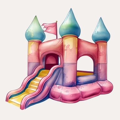 inflatable paddling bounce house clipart watercolor pink