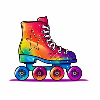 Roller Skate with element like a rainbow star senary clipart, Vector Style, High quality, White Background