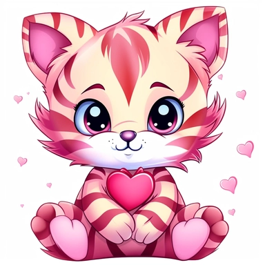kawaii a very cute cuddly eyes happy tiger wearing a pink coat giving out heart's clipart Easter spring bunny scrapbooking Crafton digital paper white background