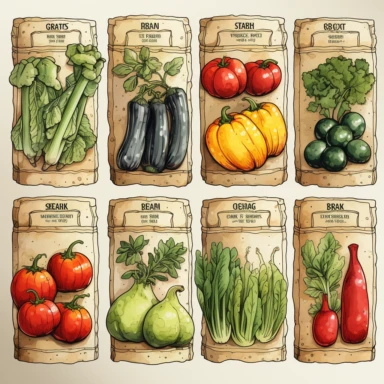 vegetable seed packages, watercolor, clipart