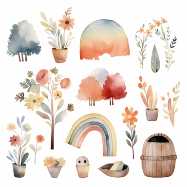 rainbows boho childish watercolor neutral colors sweet clipart collection with white background - - upbeta