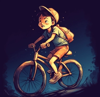 little boy whizzing on his bike stock image of clipart and images, in the style of color gradients, #vfxfriday, dark blue and maroon, bob clampett, saurabh jethani, relatable personality, yellow and navy
