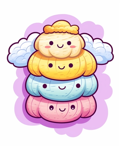 Kawaii, cute, cloud bread, illustration, vector, detailed, stamp, clip art, white background