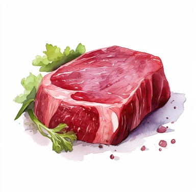 a raw beef steak ,watercolor sketch, clipart, white background