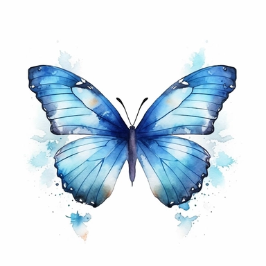 light blue watercolour butterfly clipart, with butterfly flying sideways, vector image