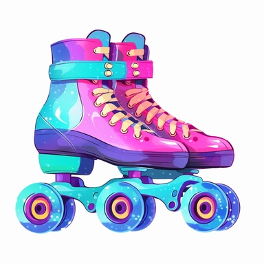 Cute Beautiful Retro 90s Color Roller skates watercolor Sublimation Clipart,Cartoon, hyper realistic, intricate detail, illustration style,high solution,on the white background