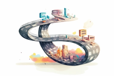 a close up of a infinite loop highway on a white background, james gilleard and james jean, escher, trending on artisation, connectedness, scutoid, mit technology review, by Sam Spratt, dan mcpharlin : : ornate, wormholes, tetris, monolithic, stylized stl, clipart icon, simple 4 colors from gray to metalic blue, vector-based, sharp border, plane color and very define