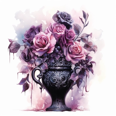 Step into a world where the ethereal beauty of watercolors meets the dark allure of Gothic aesthetics. Create an extraordinary collection of Gothic floral arrangements in clipart form, each brushstroke capturing the delicate balance between light and shadow. Infuse the artwork with elements inspired by Gothic literature and art, intertwining roses, thorns, and dark foliage with intricate details like antique keys, winding vines, and elegant candelabras. Choose a vivid color palette that juxtapos